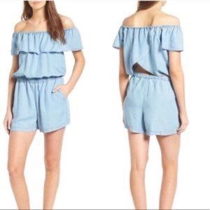 Splendid denim romper off shoulder open back size small summer